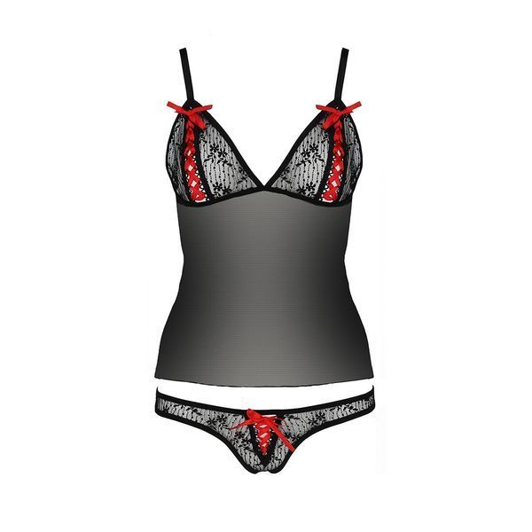 Комплект білизни Passion MELISSA SET XXL/XXXL, black, ліф-сорочка зі шнурівкою і трусики EL15906 фото