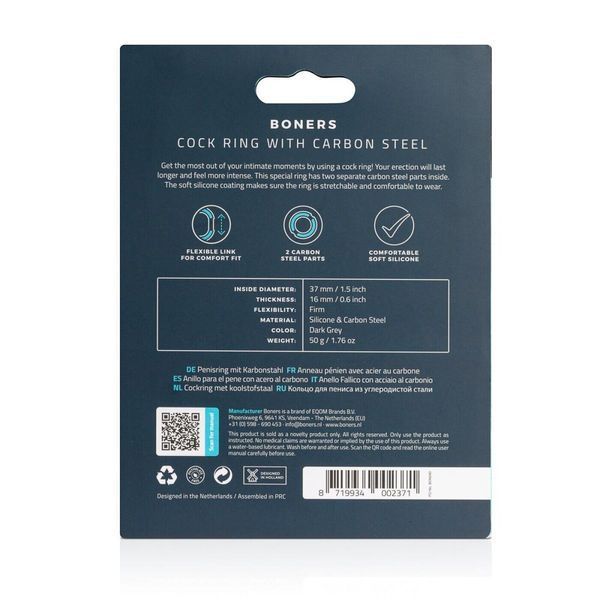 Ерекційне кільце Boners Cock Ring With Steel Core, сталеві вставки, внутрішній діаметр 3,7 см SO8874 фото
