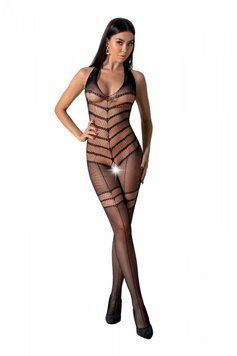 Бодістокінг з плетінням на животику Passion BS100 One Size, black, декоративний шов, з доступом SO8941 фото