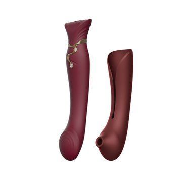 Смартвібратор 3в1 Zalo &mdash; Queen Set Wine Red, пульсівна перлина та вакуум, кристал Swarovski SO6662 фото