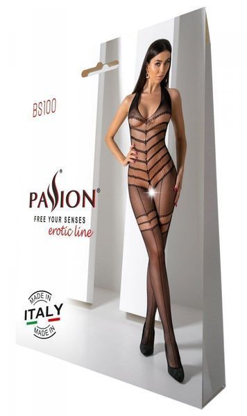 Бодістокінг з плетінням на животику Passion BS100 One Size, black, декоративний шов, з доступом SO8941 фото