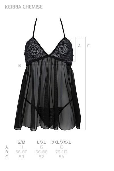 Пеньюар Passion KERRIA CHEMISE black, L/XL, мереживний верх, трусики в комплекті SX0488 фото