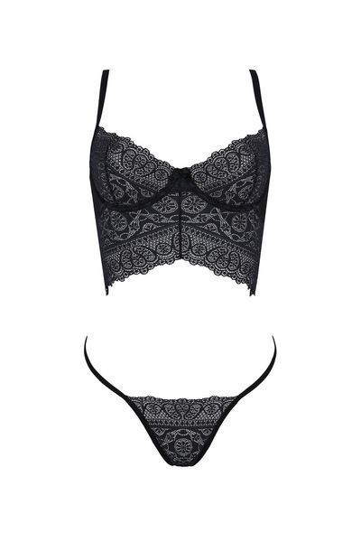 Комплект Passion KERRIA SET black, L/XL, сітка+мереживо, бюстьє та стрінги SX0491 фото