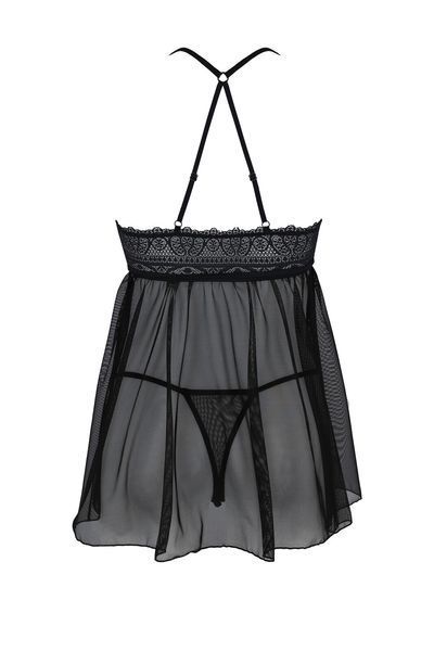 Пеньюар Passion KERRIA CHEMISE black, L/XL, мереживний верх, трусики в комплекті SX0488 фото