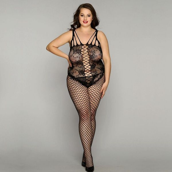 Сітчастий бодістокінг JSY &laquo;Ніжна Люсі&raquo; Plus Size, black, імітація боді, імітація шнурівки SO8371 фото