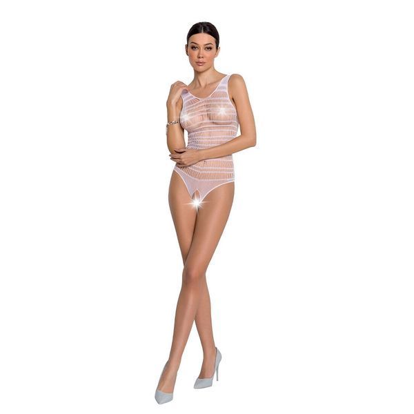 Бодістокінг з доступом Passion BS086 white, вертикальна сітка, виріз на спинці SO6378 фото