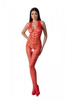 Бодістокінг з плетінням на животику Passion BS100 One Size, red, декоративний шов, з доступом SO8942 фото