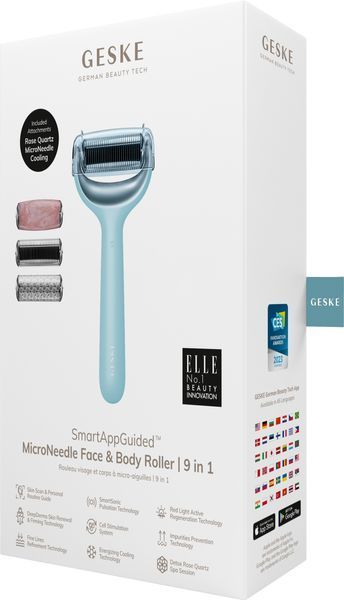 Ролик для голкової мезотерапії обличчя та тіла GESKE MicroNeedle Face&Body Roller 9в1 turquoise HB0213 фото