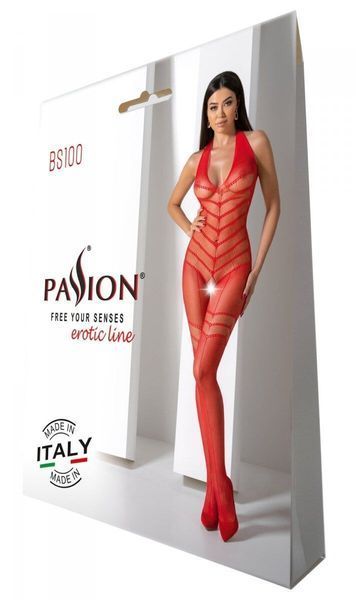 Бодістокінг з плетінням на животику Passion BS100 One Size, red, декоративний шов, з доступом SO8942 фото