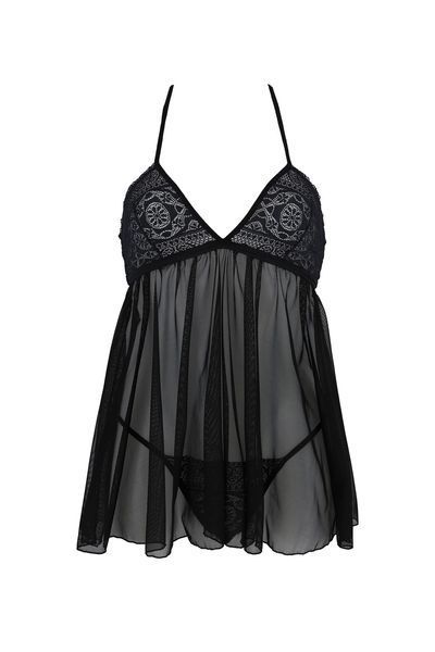 Пеньюар Passion KERRIA CHEMISE black, S/M, мереживний верх, трусики в комплекті SX0489 фото