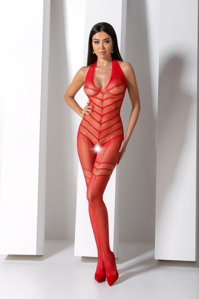 Бодістокінг з плетінням на животику Passion BS100 One Size, red, декоративний шов, з доступом SO8942 фото