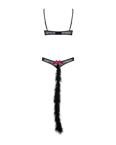 Еротичний костюм гепарду Obsessive Gepardina 3 pcs costume L/XL, чорний, хутряне оздоблення, монокін SO7277 фото