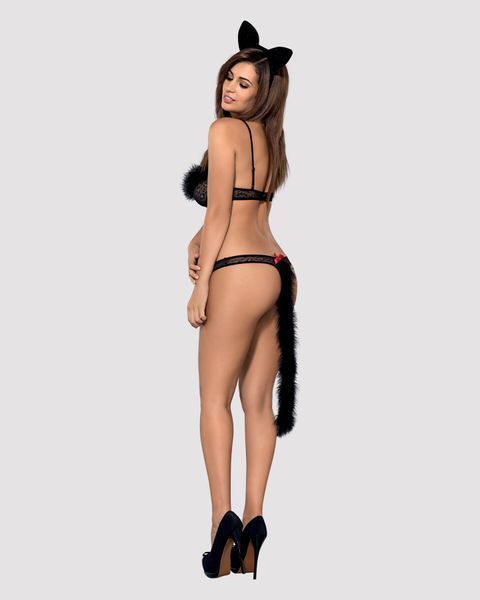 Еротичний костюм гепарду Obsessive Gepardina 3 pcs costume L/XL, чорний, хутряне оздоблення, монокін SO7277 фото