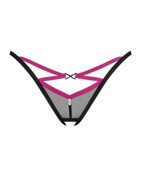 Трусики-стрінги Obsessive Novenes crotchless thong, XL/2XL, сітка, стрепи, прикраса зі стразами SX0624 фото