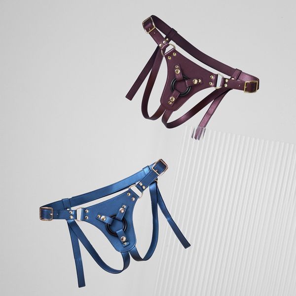 Трусики для страпона Strap-On-Me Harness Generous Blue, One Size, штучна шкіра, регульовані ремені, змінні кріплення для дилдо SX0673 фото