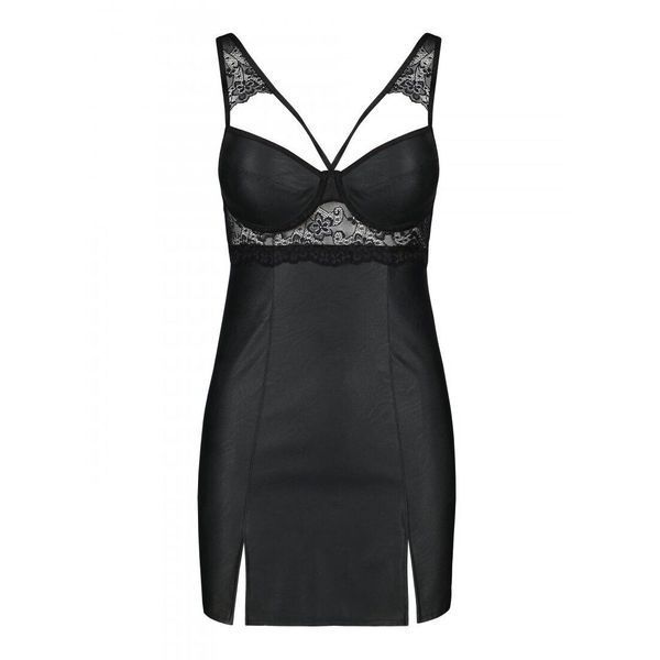 Бебі-дол з еко-шкіри та мережива Passion LOONA CHEMISE L/XL, black SO5358 фото