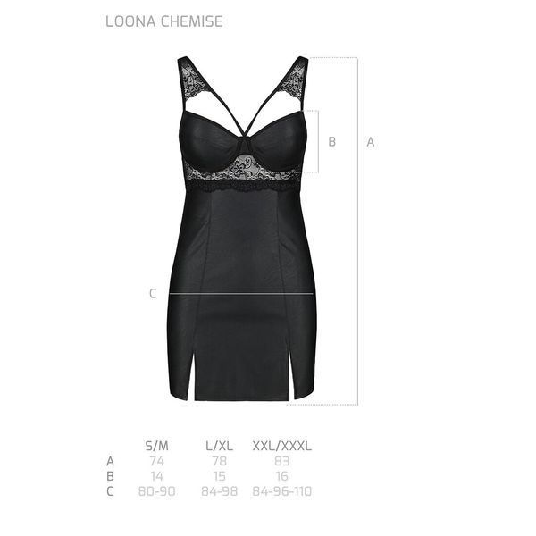 Бебі-дол з еко-шкіри та мережива Passion LOONA CHEMISE L/XL, black SO5358 фото