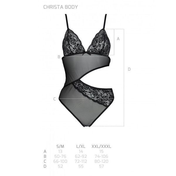 Боді з ажурним ліфом Passion CHRISTA BODY L/XL, black SO5753 фото