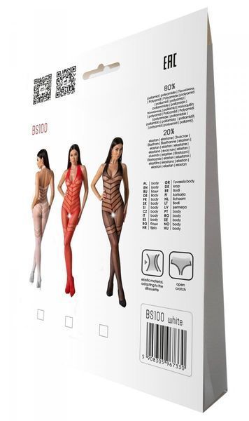 Бодістокінг з плетінням на животику Passion BS100 One Size, white, декоративний шов, з доступом SO8943 фото