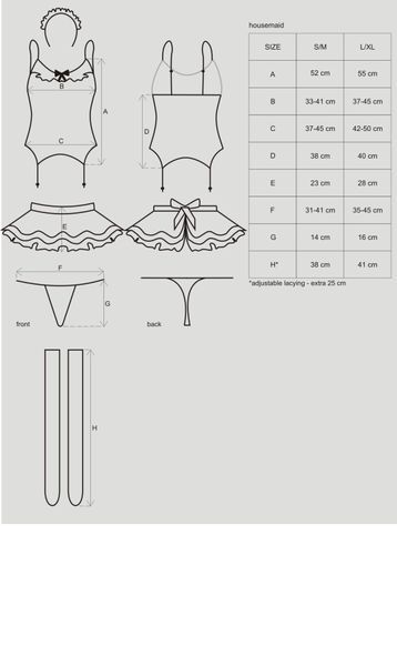 Еротичний костюм покоївки зі спідницею Obsessive Housemaid 5 pcs costume L/XL, чорно-білий, топ з пі SO7279 фото