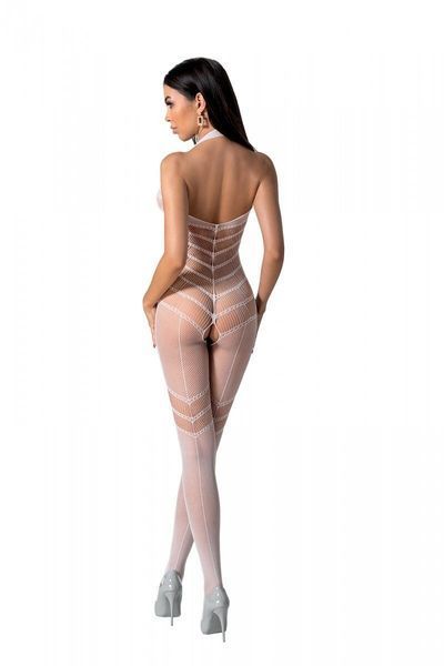 Бодістокінг з плетінням на животику Passion BS100 One Size, white, декоративний шов, з доступом SO8943 фото