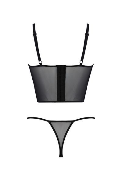 Комплект Passion KERRIA SET black, XXL/XXXL сітка+мереживо, бюстьє та стрінги SX0493 фото