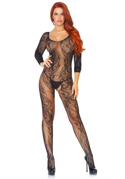 Бодістокінг Leg Avenue Swirl Lace Bodystocking One size Black, ажурна тканина, доступ SO8617 фото