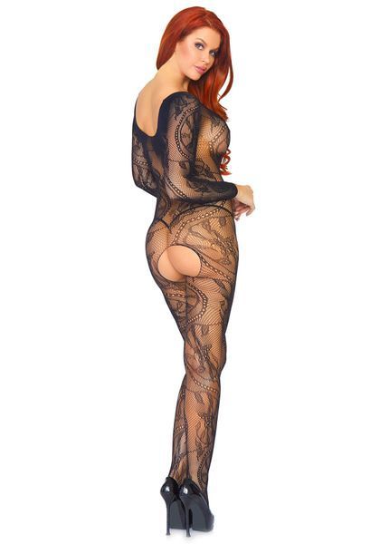 Бодістокінг Leg Avenue Swirl Lace Bodystocking One size Black, ажурна тканина, доступ SO8617 фото