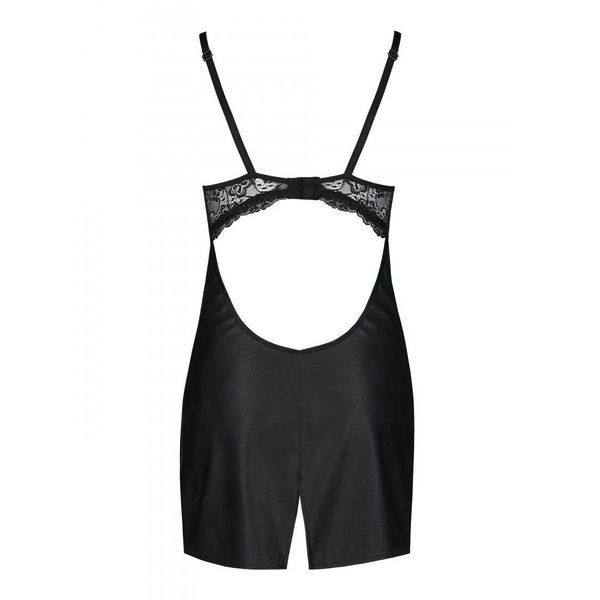 Бебі-дол з еко-шкіри та мережива Passion LOONA CHEMISE S/M, black SO5359 фото