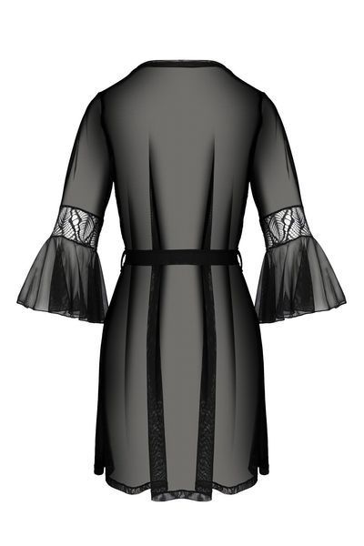 Пеньюар Passion LEAFA PEIGNOIR black, L/XL, довжина трохи вище коліна, широкі рукави, зав'язується на пояс SX0506 фото