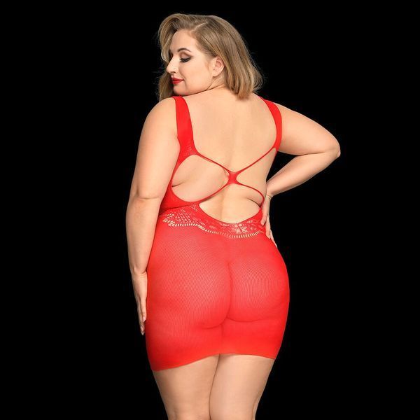 Сексуальна сітчаста сукня JSY &laquo;Пристрасна Евелін&raquo; Plus Size, Red, мереживо, відкрита спинка SO8387 фото
