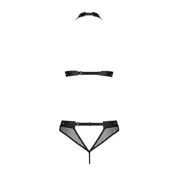 Білизна з відкритим доступом Passion MOONLIGHT SET L/XL black топ, стрінги SO8451 фото