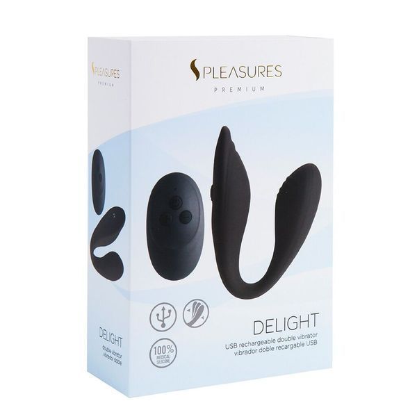 Подвійний вібратор S Pleasures Premium Delight, чорний, для клітора та точки G, 10 режимів SX1611 фото