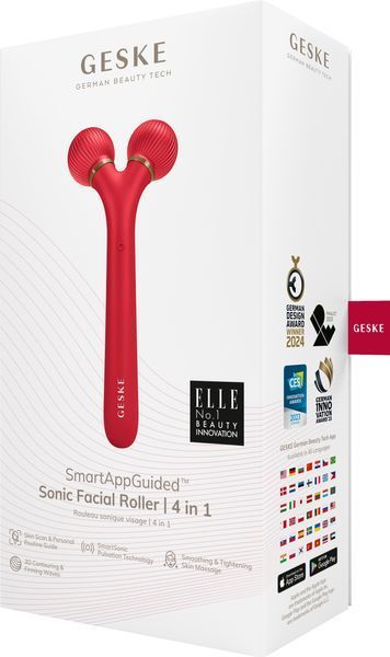 Електронний ультразвуковий ролик для обличчя GESKE Sonic Facial Roller 4в1 red HB0633 фото