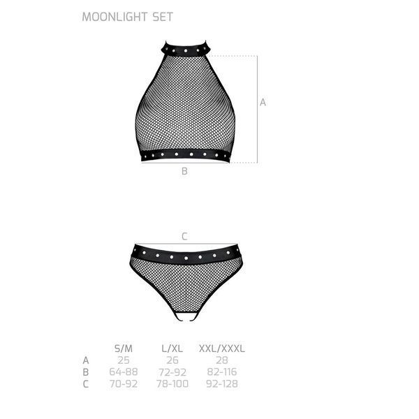 Білизна з відкритим доступом Passion MOONLIGHT SET S/M black, топ, стрінги SO8452 фото