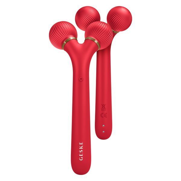Електронний ультразвуковий ролик для обличчя GESKE Sonic Facial Roller 4в1 red HB0633 фото