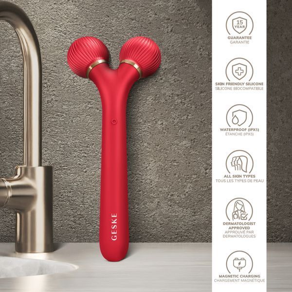 Електронний ультразвуковий ролик для обличчя GESKE Sonic Facial Roller 4в1 red HB0633 фото