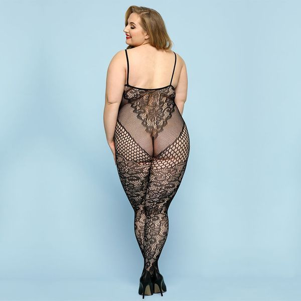 Відвертий бодістокінг JSY &laquo;Фатальна Скарлет&raquo; Plus Size, Black, імітація боді, мереживо, доступ SO8388 фото