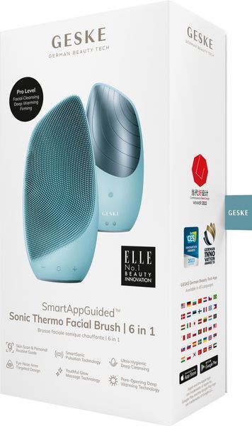 Електронна звукова термо щітка для обличчя GESKE Sonic Thermo Facial Brush 6в1 turquoise HB0081 фото