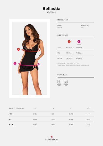 Сорочка Obsessive Bellastia chemise & thong M/L SX1129 фото