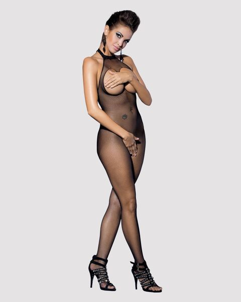 Бодістокінг із дрібної сітки з відкритими грудьми та доступом Obsessive Bodystocking N101 S/M/L SO7250 фото