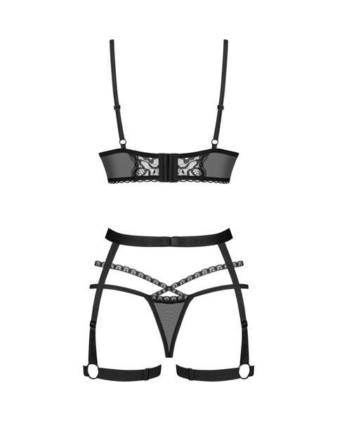 Комплект Obsessive Blomentis 3-pcs set, XL/2XL, м&rsquo;який ліф, стрінги зі стрепами, пояс із гартерами SX1035 фото