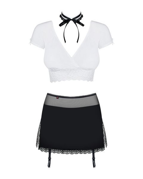 Еротичний костюм секретарки Obsessive Secretary suit 5pcs black L/XL, чорно-білий, топ, спідниця, ст SO7307 фото