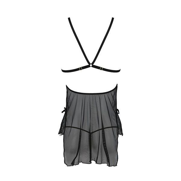 Сорочка Passion DELIENA CHEMISE L/XL black, стрінги із заниженою талією SO8418 фото