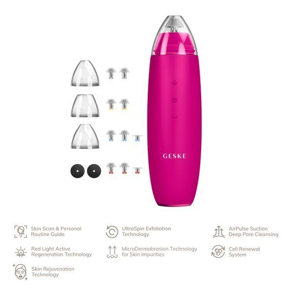 Мікродермабразійний пристрій для видалення чорних цяток GESKE MicroDermabrasion Blackhead Remover 7в1 magenta HB0569 фото