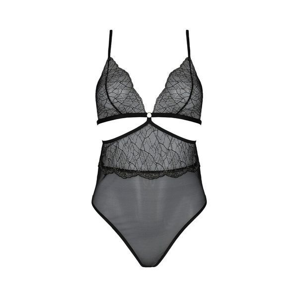 Боді Passion AMBERLY BODY 4XL/5XL black, асиметричний крій, мереживний ліф, золота нитка SO7049 фото