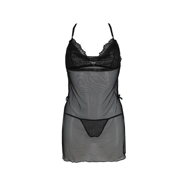 Сорочка Passion DELIENA CHEMISE L/XL black, стрінги із заниженою талією SO8418 фото