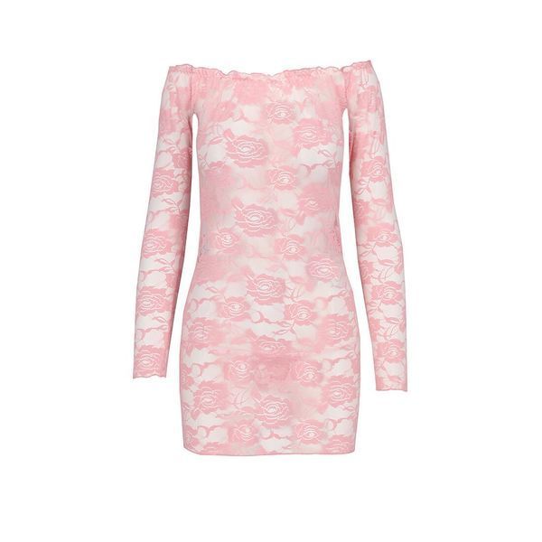 Прозора сорочка з довгим рукавом Passion YOLANDA CHEMISE XXL/XXXL, pink, трусики EL14309 фото