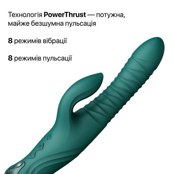 Смарт пульсатор-кролик з вібрацією Zalo Mose 2 Turquoise Green, підігрів до 42 &deg;C, кристал Swarovski SX2687 фото