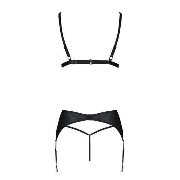 Комплект з екошкіри Passion MILEY SET L/XL, black, трусики, бюстгальтер, пояс для панчіх SO5771 фото